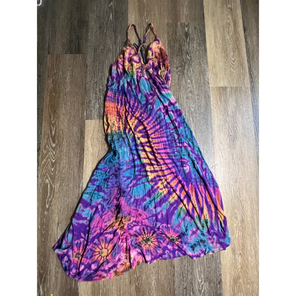 Kathmandu Imports Maxi Dress Womens OS Purple Tie Dye Excellent Halter Smocked